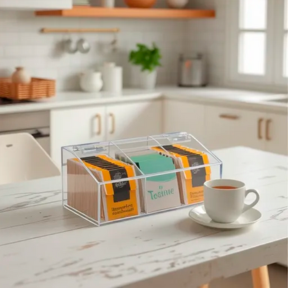 Caja de té de 3 compartimentos en ambiente