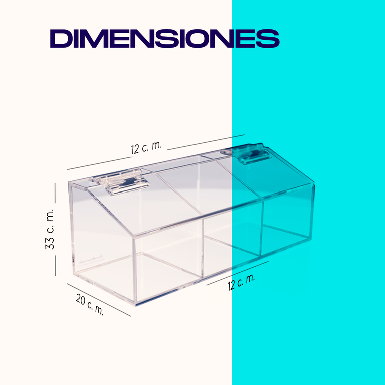 Medidas de la caja de té de 3 compartimentos