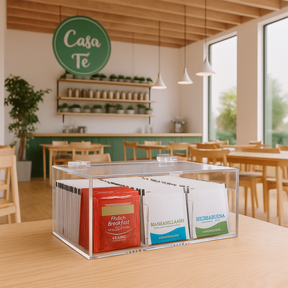 Caja de té de 6 compartimentos en ambiente
