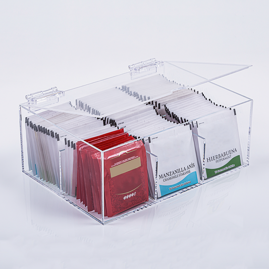 Caja de té de acrílico transparente con 6 compartimentos