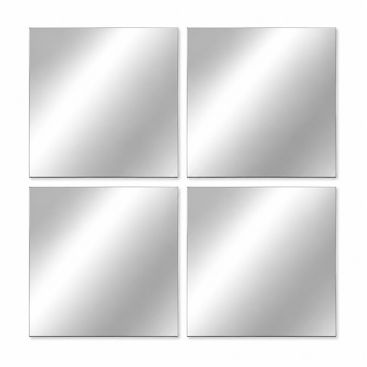 Paquete de 4 espejos de acrílico plata de 30 x 30 cm
