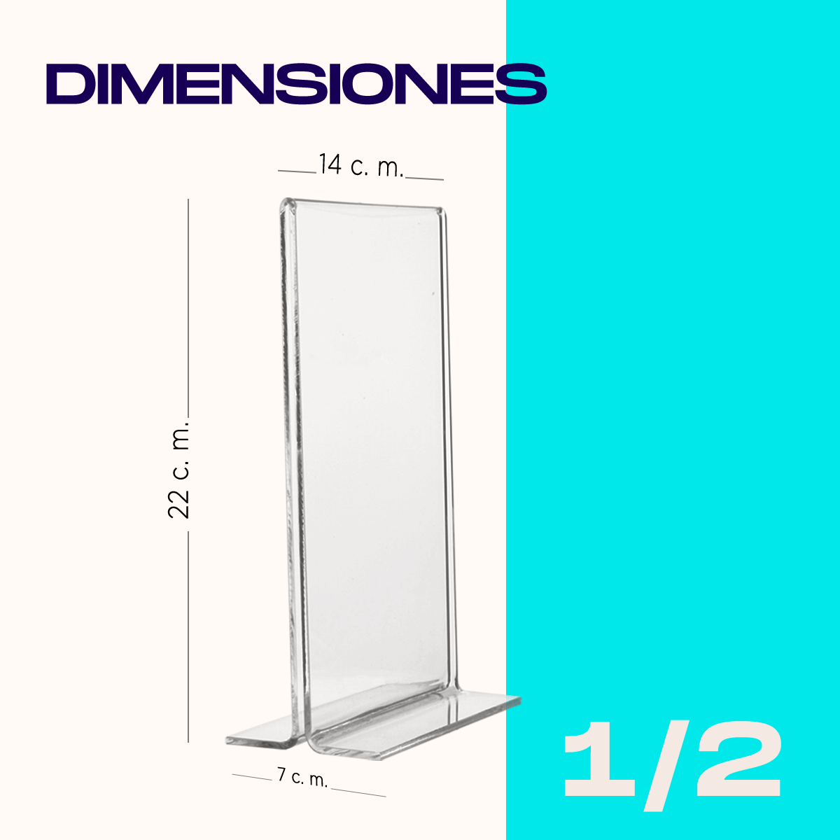 Medidas del porta menú carta vertical clásico: 14 por 22 cm y base de 7 cm