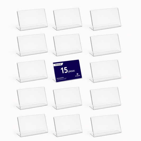 Paquete de 15 porta precios KIRRA de acrílico transparente