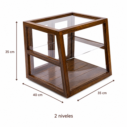 Medidas de panera de madera y acrílico: 40 x 35 x 35 cm, 2 niveles