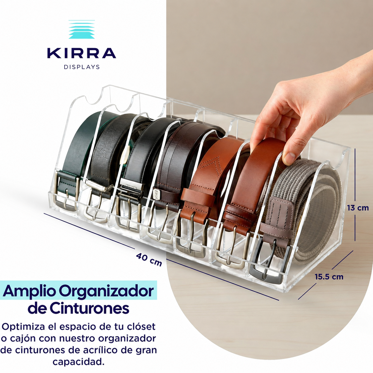 Organizador de cinturones KIRRA de 40 por 15.5 por 13 centímetros