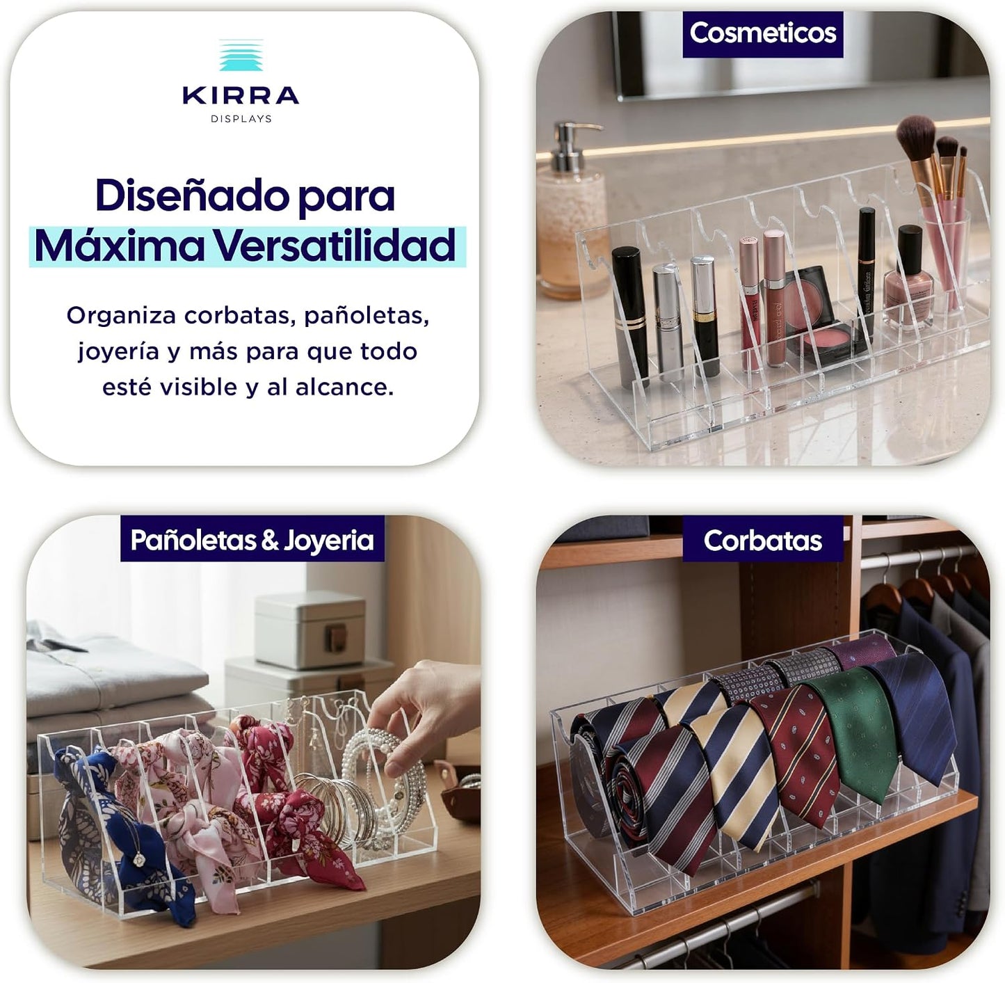Organizador de acrílico para cinturones, corbatas y accesorios