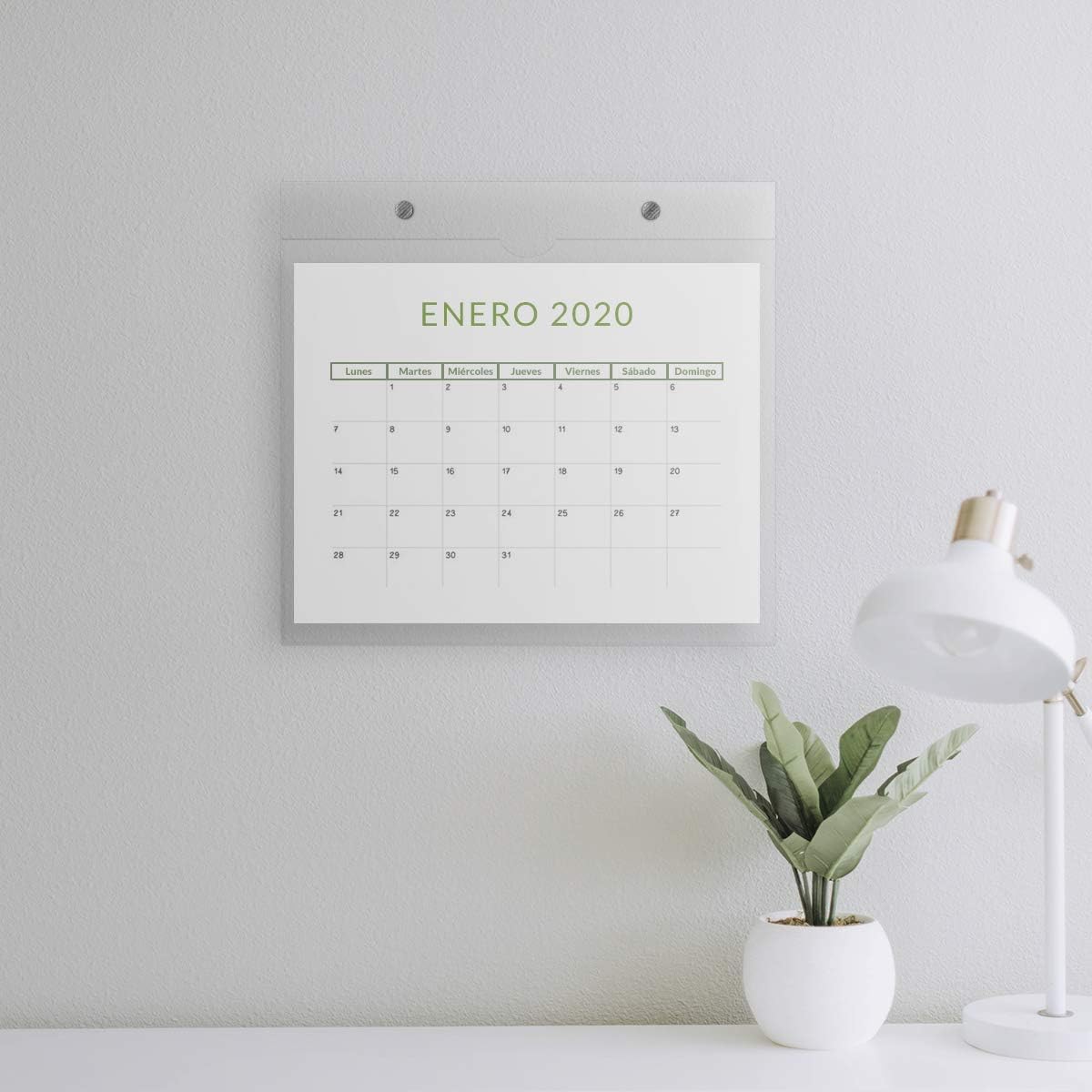 Porta hojas horizontal de acrílico con calendario