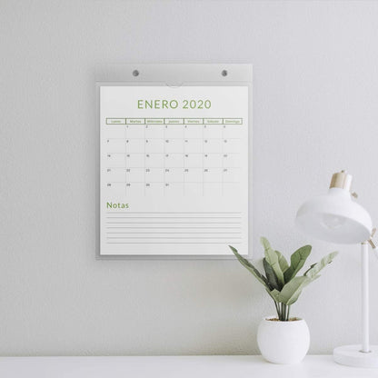 Porta hojas vertical de acrílico con calendario