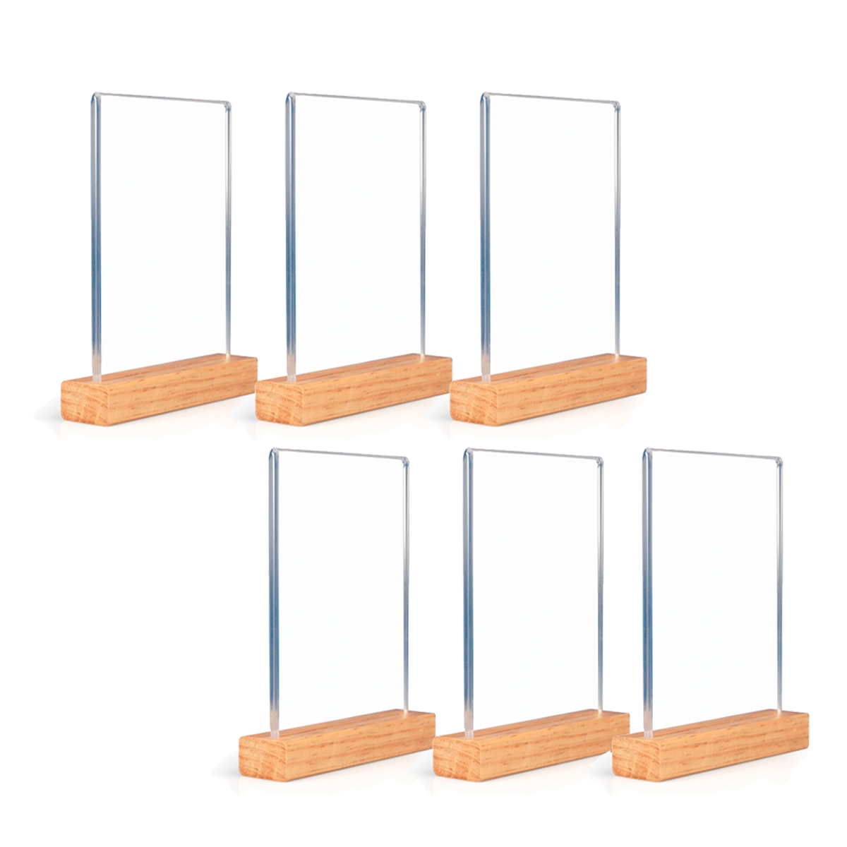 Paquete de 6 porta menús verticales con base de madera
